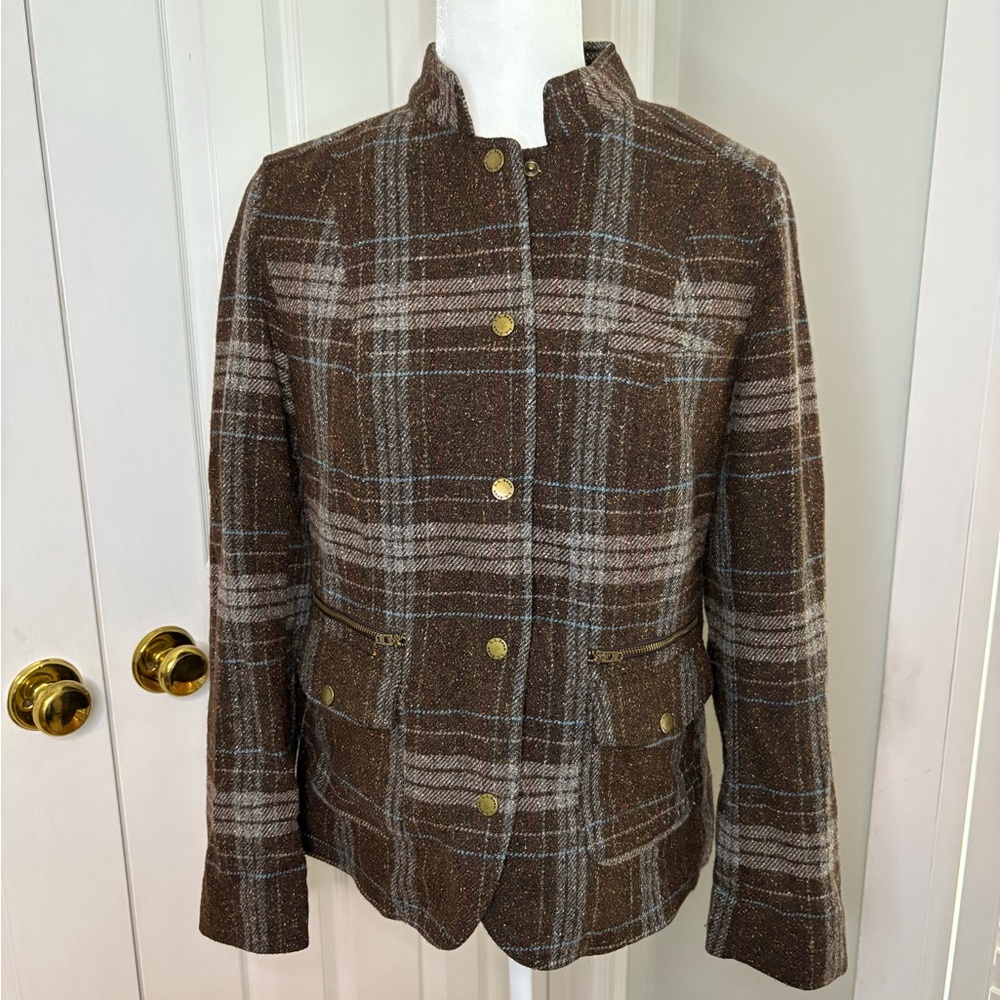 Vintage LL Bean Wool blend equestrian barn style jacket brown plaid